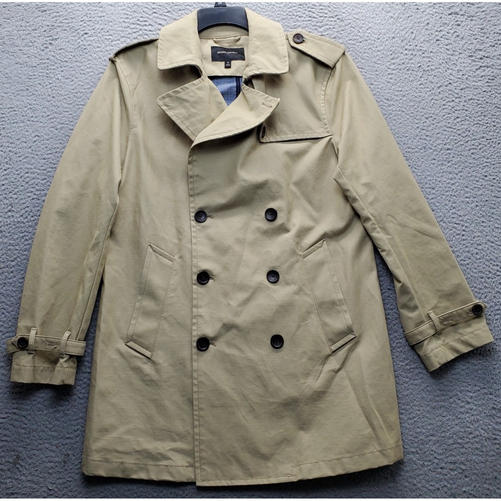 Banana Republic Trench Coat Mens M Brown Double Breasted Shoulder Epaulettes